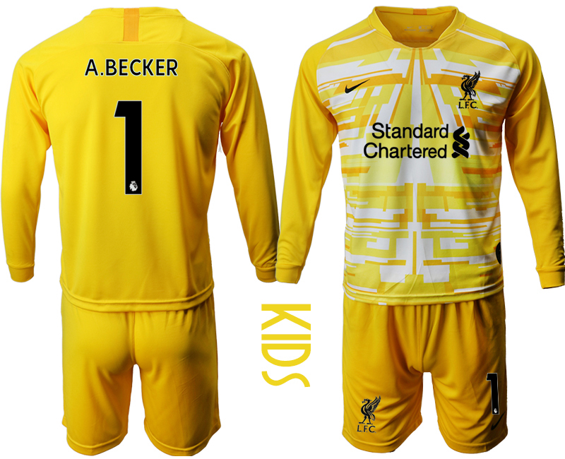 Youth 2020-2021 club Liverpool yellow long sleeved Goalkeeper #1 Soccer Jerseys1